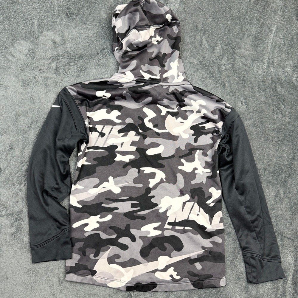 Nike Dri-FIT Pullover Hoodie Sweatshirt Camo Print Black Gray‎ Kids Medium - Picture 4 of 8